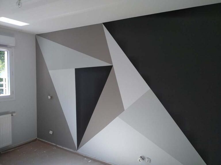 Mur nuances noir et blanc polygonal